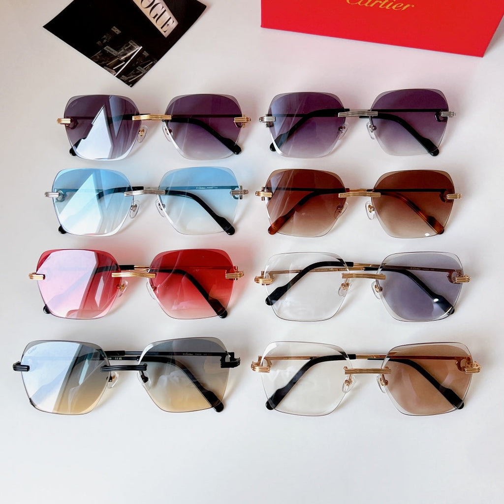 CARTIER C DE RIMLESS SQUARE FRAME SUNGLASSES CT0625S IN METAL