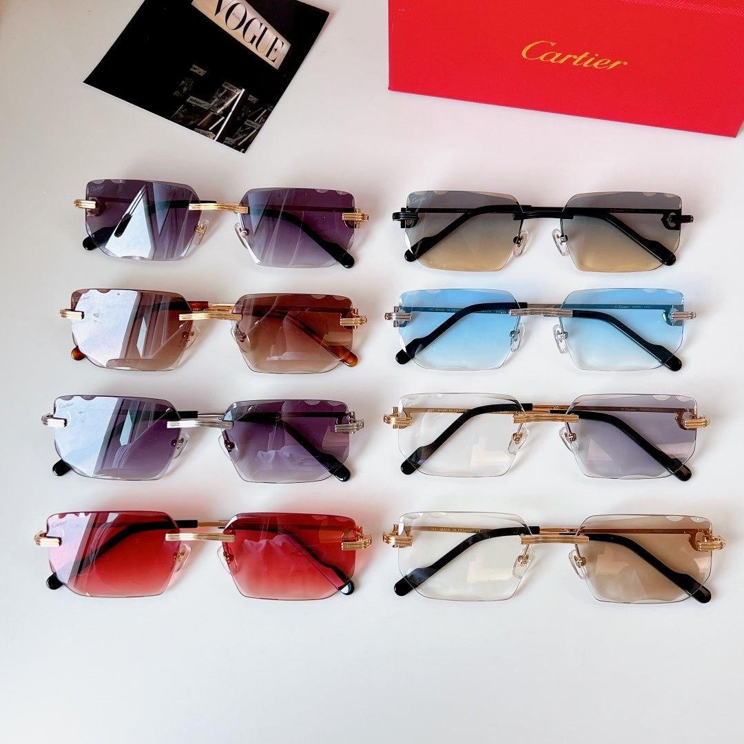 CARTIER C DE RIMLESS RECTANGULAR FRAME SUNGLASSES CT0627S IN METAL