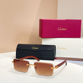 CARTIER C DE RIMLESS RECTANGULAR FRAME SUNGLASSES CT0619S IN METAL AND WOODEN