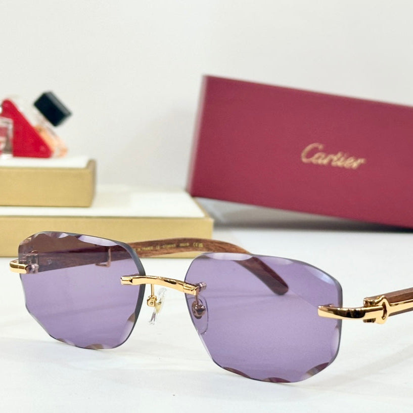 CARTIER C DE GEOMETRIC FRAME SUNGLASSES CT0606S IN METAL AND WOODEN