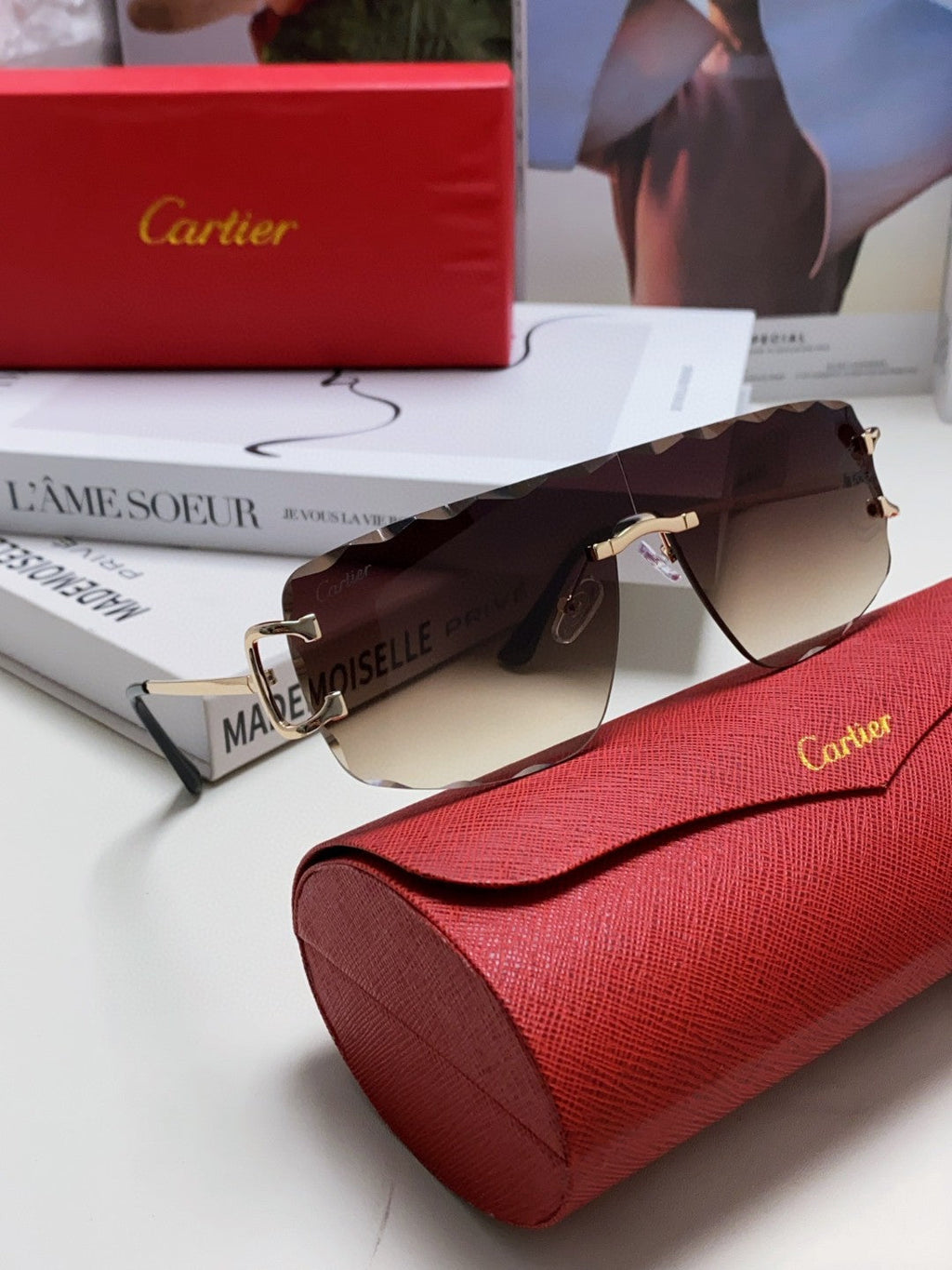 CARTIER C DE RIMLESS NAVIGATOR FRAME SUNGLASSES 548665 IN METAL