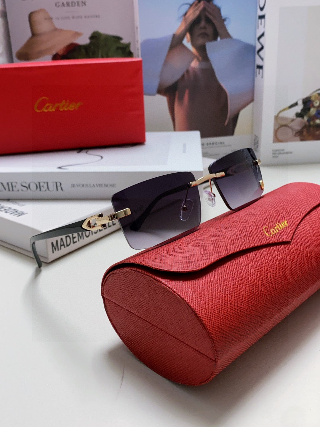 CARTIER C DE RECTANGULAR FRAME SUNGLASSES 518454 IN METAL
