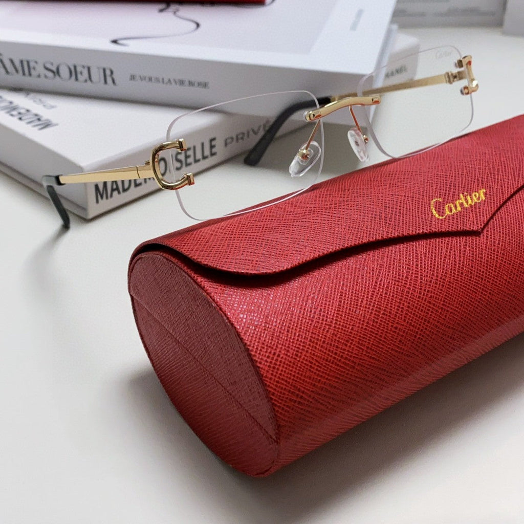 CARTIER C DE RECTANGULAR RIMLESS FRAME SUNGLASSES  575769 IN METAL