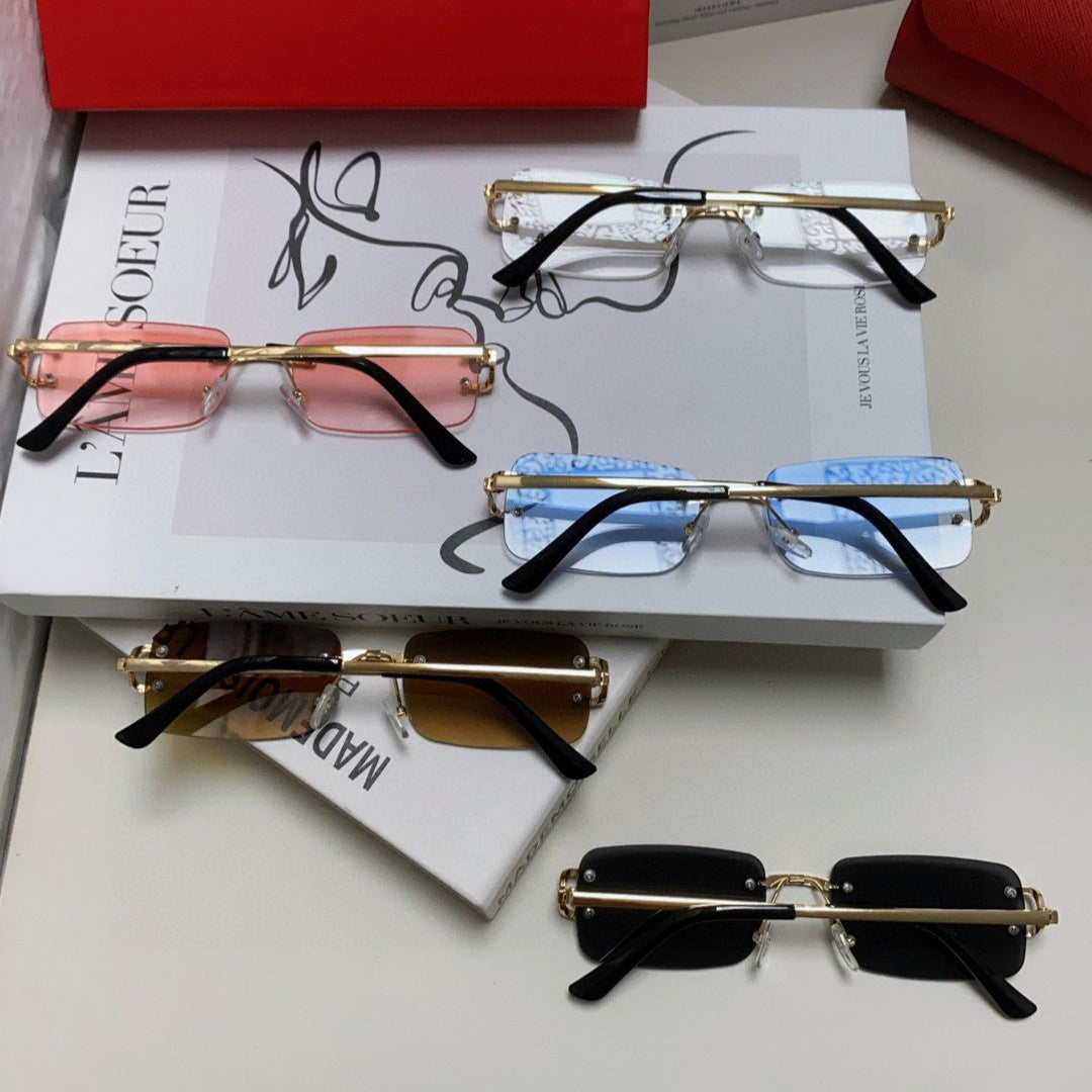 CARTIER C DE RECTANGULAR RIMLESS FRAME SUNGLASSES  575769 IN METAL